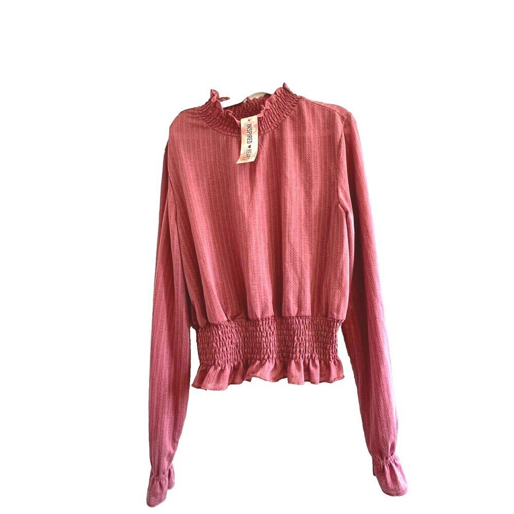 Inspired Heart Long sleeve smoked red women ruffle blouse blouse Size S